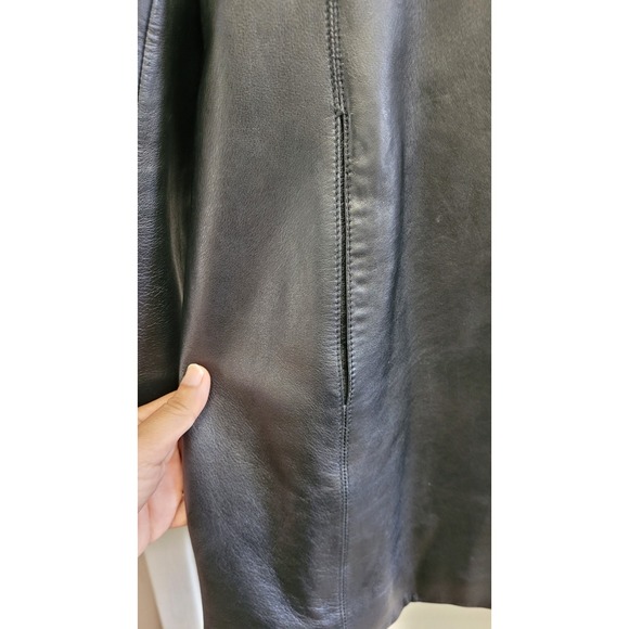 VTG Y2K Wilsons Pelle Studio Black Leather Long Jacket Women's Thinsulate sz XL - Picture 11 of 12